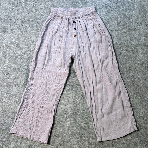 Dragonfly Womens Gray Gauze Pants M/L Button Elastic Waist Casual Comfy - Picture 1 of 9